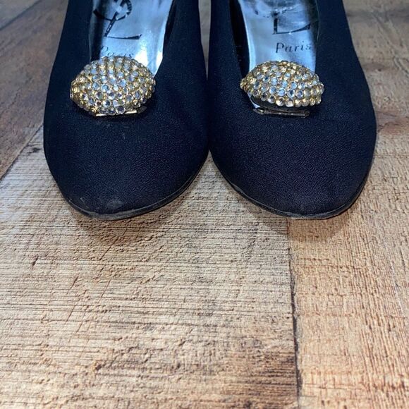 Yves Saint Laurent: elegant black satin pumps with rhinestoned bubble from 1980s - Picture 3 of 10
